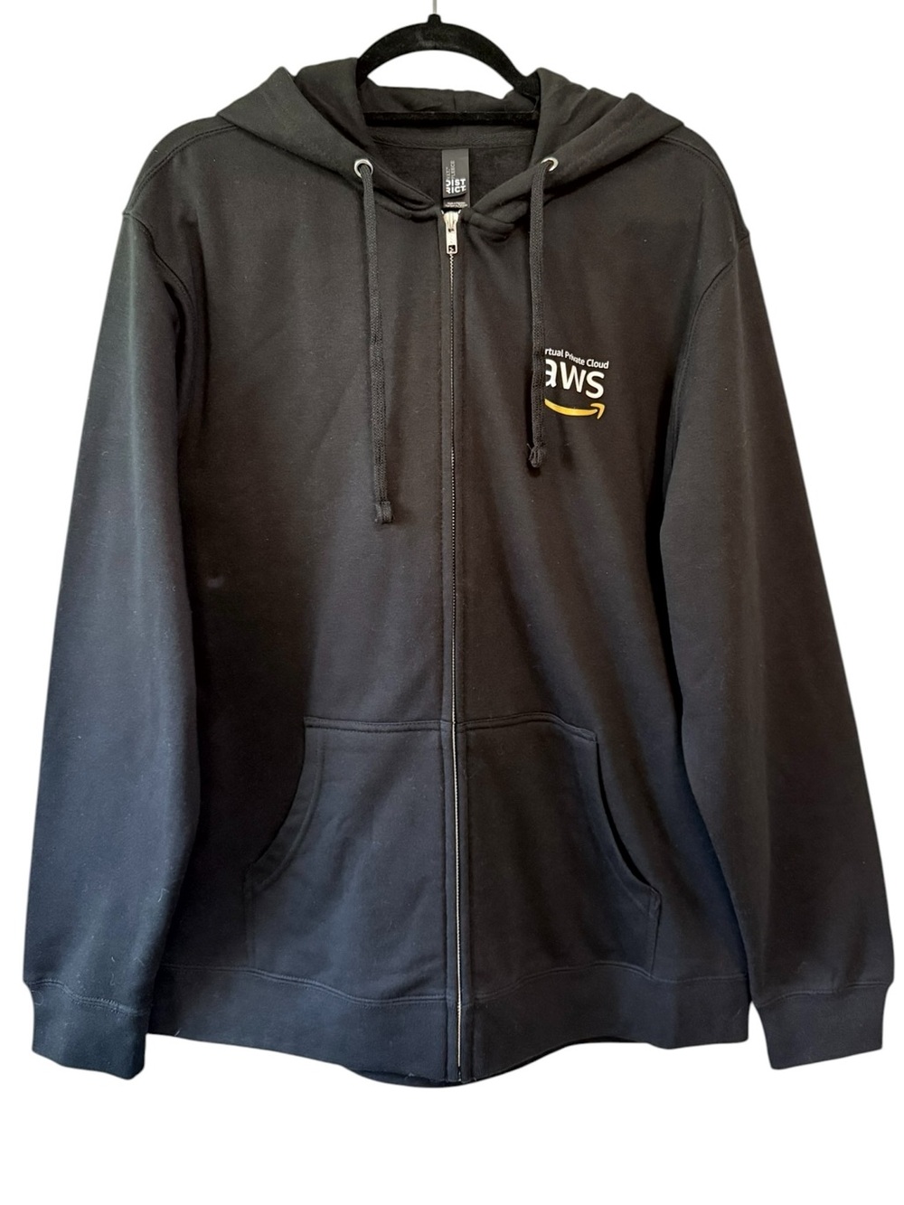 Men's AWS Front Zip Hoodie Sweatshirt Black Size Large